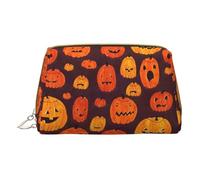 Bolsa de maquillaje de piel con estampado "Happy Valentine's Day" para mujer, bolsa de maquillaje organizadora de cosméticos para bolso, Calabaza de Halloween 2, One Size