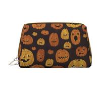 Bolsa de maquillaje de piel con estampado "Happy Valentine's Day" para mujer, bolsa de maquillaje organizadora de cosméticos para bolso, Calabaza de Halloween 1, One Size
