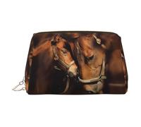 Bolsa de maquillaje de piel de PVC con diseño de caballo, organizador de viaje, bolsa de aseo, Gold, One Size