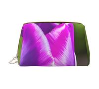 Bolsa de maquillaje de piel de tulipán morado con cremallera para artículos diversos, estuche para bolígrafos, White, Talla única