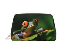 Bolsa de maquillaje de piel dorada, bolsa de cosméticos de viaje con estampado de rana de la paz, organizador de artículos de aseo portátil, bolsa con cremallera para uso diario, Gold, Talla única