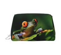Bolsa de maquillaje de piel dorada, bolsa de cosméticos de viaje con estampado de rana de la paz, organizador de artículos de aseo portátil, bolsa con cremallera para uso diario, Silver, Talla única