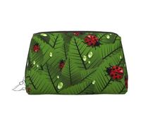 Bolsa de maquillaje de piel dorada, con estampado de hojas y mariquitas, bolsa de cosméticos de viaje, organizador de artículos de aseo portátil, bolsa con cremallera para uso diario, Silver, Talla