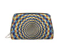 Bolsa de maquillaje de piel dorada, con estampado de ilusión óptica en espiral, bolsa de viaje para cosméticos, para mujer, organizador pequeño con asa, bolsa con cremallera, Gold, Talla única