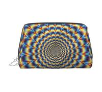 Bolsa de maquillaje de piel dorada, con estampado de ilusión óptica en espiral, bolsa de viaje para cosméticos, para mujer, organizador pequeño con asa, bolsa con cremallera, Silver, Talla única