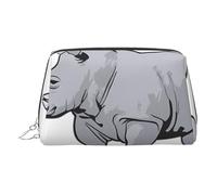 Bolsa de maquillaje de piel dorada, con estampado de rinoceronte animal, para mujer, organizador pequeño con asa, bolsa con cremallera, Silver, Talla única