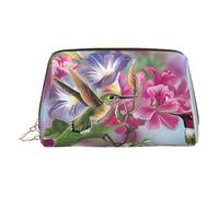 Bolsa de maquillaje de piel dorada, novedosa bolsa de cosméticos de viaje con estampado de colibrí para mujer, organizador pequeño con asa, bolsa con cremallera, Gold, Talla única