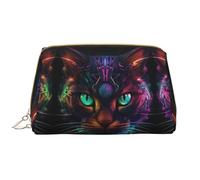 Bolsa de maquillaje de piel, futurista para gatos guerreros, bolsa de aseo de viaje para mujeres, bolsa de maquillaje, organizador de bolsas de maquillaje de gran capacidad, bonita bolsa de maquillaje