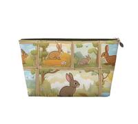 Bolsa de maquillaje de piel impermeable con estampado de conejo de dibujos animados para mujer, neceser de viaje para artículos de tocador, Gold, Talla única, Neceser