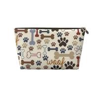 Bolsa de maquillaje de piel impermeable con estampado de huellas de perro para mujer, bolsa de aseo de viaje para artículos de tocador, bolsa de cosméticos, Gold, Talla única, Neceser