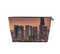 Bolsa de maquillaje de piel impermeable con estampado de Los Ángeles Skyline para mujer, bolsa de aseo de viaje para artículos de tocador, bolsa de cosméticos, Gold, Talla única, Neceser
