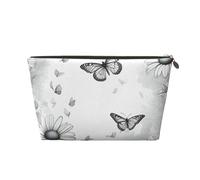 Bolsa de maquillaje de piel impermeable con estampado de margaritas y mariposas para mujer, bolsa de aseo de viaje para artículos de tocador, bolsa de cosméticos, Gold, Talla única, Neceser