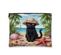 Bolsa de maquillaje de playa con diseño de gato Bombay de verano de 7 x 9 pulgadas para bolso de viaje, bolsa de cosméticos de playa para mujer, bolsa de cosméticos de lona portátil tropical con