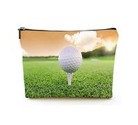 Bolsa de Maquillaje de Primera Calidad, Bolsas de cosméticos de Viaje de Lino para Mujer, Pelota de Golf sobre Hierba Verde al Atardecer, Estuche cosmético Duradero