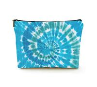 Bolsa de Maquillaje de Primera Calidad, Bolsas de cosméticos de Viaje de Lino para Mujer, Tinte Anudado Abstracto Azul, Estuche cosmético Duradero