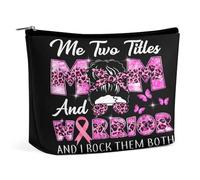 Bolsa de Maquillaje de PU con diseño de Me Two Titles Mom and Warrior para concientización sobre el cáncer de Mama, Bolsa de Viaje Impermeable con Cremallera, artículos de tocador para Mujer, 17 x 1