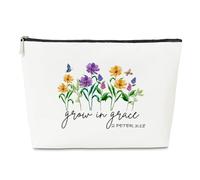 Bolsa de maquillaje de regalo cristiano inspirador Grow in Grace para mamá, mejor amiga, hija, versículo bíblico floral, regalo religioso, bolsa de cosméticos, citas de las Escrituras para ella,