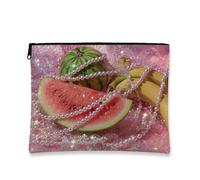 Bolsa de maquillaje de sandía y plátano, bolsa de viaje con patrón de frutas coloridas para mujer, organizador portátil de lona con cremallera, bolsa de aseo para el cuidado de la piel, ideal para