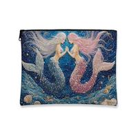 Bolsa de maquillaje de sirena, bolsa de viaje de cosméticos de fantasía submarina para mujer, organizador portátil con cremallera pequeña, regalo oceánico, bolsa de aseo para el cuidado de la piel