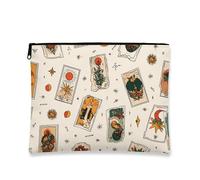 Bolsa de maquillaje de tarot místico, bolsa de viaje vintage para mujer, organizador portátil de lona con cremallera, elección perfecta para Halloween y festivales, Crema, 7x9 Inch, Cartas de tarot