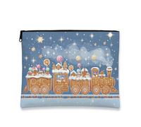 Bolsa de maquillaje de tren de jengibre, bolsa de viaje con patrón de caramelo festivo para mujer, organizador portátil con cremallera pequeño, bolsa de aseo para el cuidado de la piel, Azul, 7x9 Inch