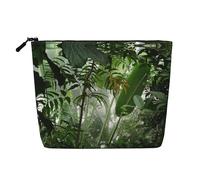 Bolsa de maquillaje de una sola capa con estampado de selva tropical, bolsa de cosméticos de viaje con bolsas con cremallera, esenciales para mujer, Negro -, Talla única