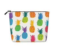 Bolsa de maquillaje de uso diario con diseño de piña arcoíris, de cáñamo falso, organizador de artículos de tocador de viaje, gran capacidad, resistente al agua