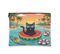 Bolsa de maquillaje de verano con diseño de gato Bombay de 7 x 9 pulgadas, bolsa de cosméticos para mujer, organizador de lona portátil tropical con cremallera