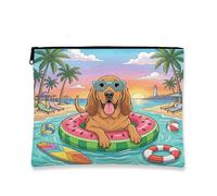 Bolsa de maquillaje de verano para perro sabueso sangriento de 7 x 9 pulgadas para bolso de viaje, bolsa de cosméticos con patrón de natación costera para mujeres, organizador de lona portátil