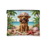 Bolsa de maquillaje de verano para perro sabueso sangriento de 7 x 9 pulgadas para bolso de viaje, bolsa de cosméticos para mujer, bolsa de cosméticos de lona portátil tropical con cremallera, bolsa