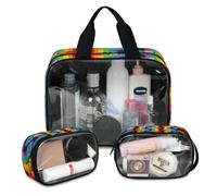 Bolsa de maquillaje de viaje a rayas arcoíris para mujeres y hombres, bolsas de cosméticos translúcidas LGBT de arcoíris, 3 piezas, bolsa grande para ducha, organizador de artículos de tocador, color,