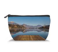 Bolsa de maquillaje de viaje, bolsa de cosméticos, rama de cerezo, primavera de árbol, organizador de almacenamiento para mujer, rosa y blanco (trapezoide), Azul_16, Talla única, Estuche de belleza