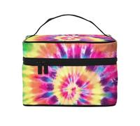 Bolsa de Maquillaje de Viaje, Bolsa de Lavado portátil, Bolsa de Aseo Azul Claro Oscuro con teñido Anudado para Hombres y Mujeres, Tinte Arco Iris