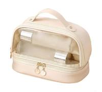 Bolsa de maquillaje de viaje con almacenamiento de doble capa y diseño único para una fácil organización, como lo muestra la imagen, Blanco