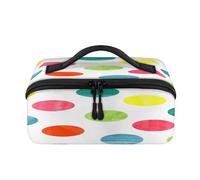 Bolsa de maquillaje de viaje con círculos de lunares, portátil, colorido, impermeable, abierta, plana, para artículos de tocador, cosméticos, organizador de viaje para mujeres y hombres