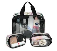 Bolsa de maquillaje de viaje con diseño de búho de dibujos animados para mujeres y hombres, bolsas de cosméticos translúcidas con diseño de búho, 3 piezas, bolsa grande para ducha, organizador de