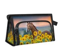 Bolsa de maquillaje de viaje con diseño de caballo y girasol, para mujeres, hombres, niños, niñas, niños, flores de caballo, bolsa de lavado multiusos, bolsa de aseo para cosméticos, artículos de