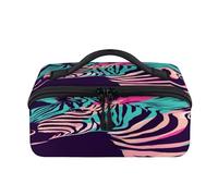 Bolsa de maquillaje de viaje con diseño de cebra animal, portátil, colorida, impermeable, abierta, plana, para artículos de tocador, cosméticos, organizador de viaje para mujeres y hombres