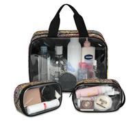Bolsa de maquillaje de viaje con diseño de círculos étnicos para mujeres y hombres, bolsas de cosméticos translúcidas con patrón de flores, 3 piezas, bolsa grande para ducha, organizador de artículos