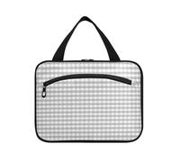 Bolsa de maquillaje de viaje con diseño de cuadros grises grande con gancho, bonita bolsa de maquillaje para coche, para viajes, mujeres, cruceros, bolso Viajero para mujer, Patrón de cuadros grises