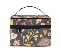Bolsa de Maquillaje de Viaje con diseño de Erizo y Flores para Mujer, Organizador Grande de cosméticos