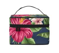 Bolsa de Maquillaje de Viaje con diseño de Flores Tropicales, Frangipani e Hibisco, Organizador Grande de cosméticos para Mujer.