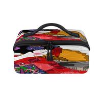 Bolsa de maquillaje de viaje con diseño de geisha japonesa para mujer, bolsa impermeable con paisaje japonés, bolsa abierta, plana, neceser, cosméticos, organizador de viaje para mujeres y hombres