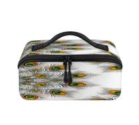 Bolsa de maquillaje de viaje con diseño de mandala de plumas de pavo real, bolsa impermeable y abierta, bolsa plana abierta, organizador de viaje para mujeres y hombres