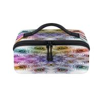 Bolsa de maquillaje de viaje con diseño de mandala de plumas de pavo real, portátil, impermeable, abierta, plana, para artículos de tocador, cosméticos, organizador de viaje para mujeres y hombres