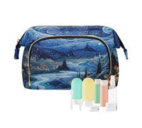 Bolsa de maquillaje de viaje con diseño de pueblo, noche estrellada y nubes, pintura al óleo, gran capacidad, bolsas de cosméticos para mujer, multicolor, Talla única, Informal
