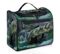Bolsa de maquillaje de viaje con diseño de tiranosaurio del bosque 3D Rex Dino para mujeres, hombres, niñas y niños, bolsa de aseo de 11.2 L, bolsa de aseo colgante, organizador de cosméticos, bolsas