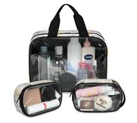 Bolsa de maquillaje de viaje con diseño de trofeo de fútbol, para mujeres y hombres, bolsa de cosméticos translúcida de mármol de bola, 3 piezas, bolsa grande para ducha, organizador de artículos de