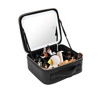 Bolsa de maquillaje de viaje con espejo iluminado, brillo ajustable, impermeable de cuero PU de poliuretano, bolsa organizadora de maquillaje, regalo para mujeres, joyero de viaje con compartimentos