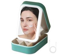 Bolsa de maquillaje de viaje con espejo iluminado, estuche de maquillaje con espejo LED, 3 ajustes de color, estuche portátil a prueba de polvo, caja de maquillaje, organizador de joyas, caja de